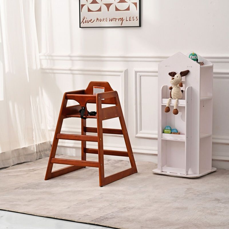 Wooden Baby Booster Chair With Adjustable Height, Easy To Clean, Solid Wood Feeding Seat In Walnut Finish_voghion.com