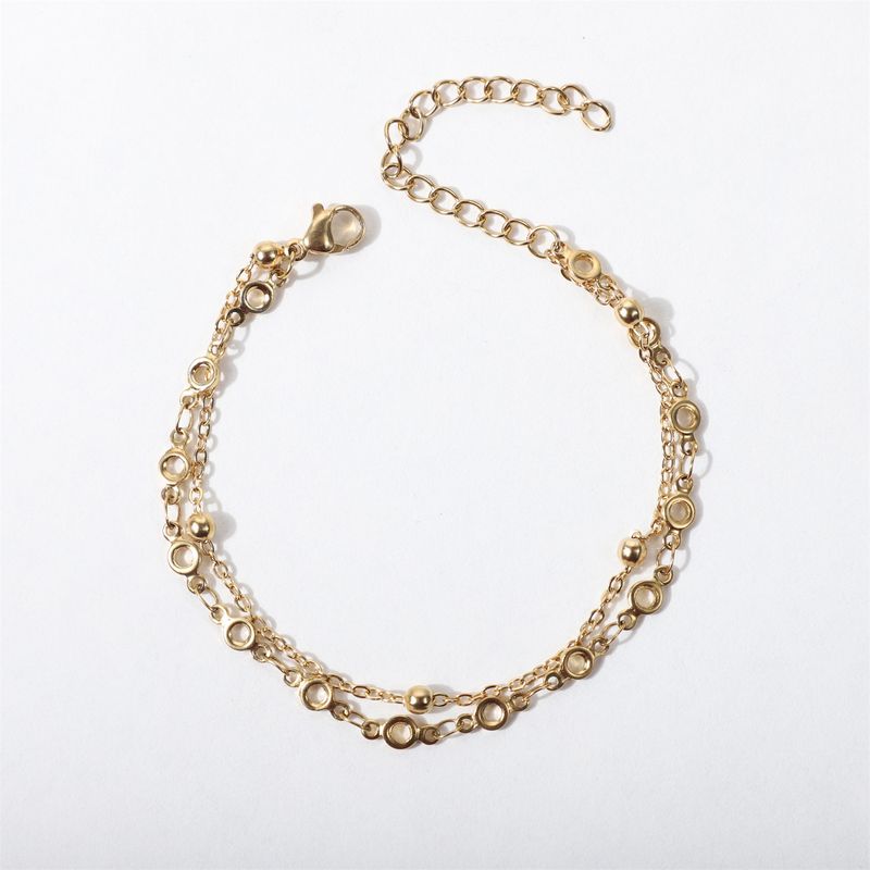 Bracelet double couche en acier inoxydable de haute qualité pour femme, chaîne à perles à intervalle de vent, breloque de style petit_voghion.com