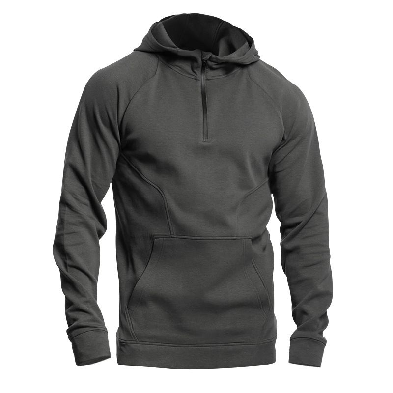 Men's Clothing New Long Sleeved Stand Up Collar Casual Pullover Hooded Half Zip Block Plus Velvet Sweatshirt_voghion.com