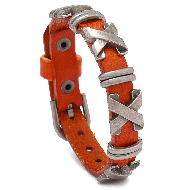 Braccialetto regolabile in pelle bovina con rivetti X, punk dark rock, per coppie, 4 colori, per uomini e donne_voghion.com