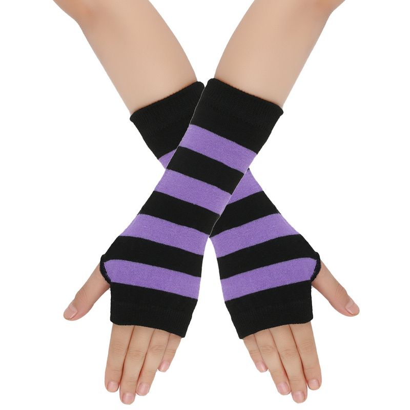 Unisex Knitted gloves with missing fingers anime stripes wearing fingers wrist cuff with false sleeves Thin children's fingers_voghion.com