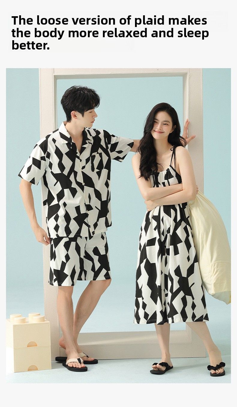 7A Antibacterial Boost! Pigiama da coppia in cotone Xinjiang, estivo, maniche corte e sottili, che unisce lusso e comfort._voghion.com