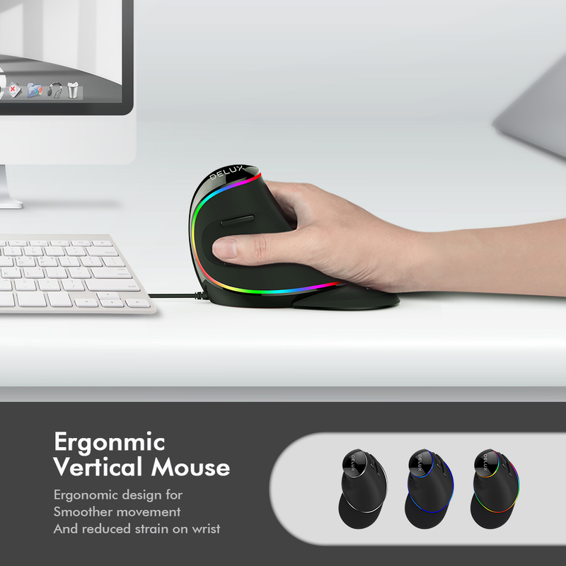 12800DPI Ergonomia Vertical Gaming Programável Macro Delux M618 PLUS Mouse com Fio 6 Botões RGB Sem Fio Mão Direita_voghion.com