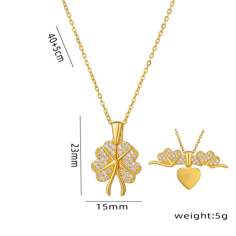 Collana con ciondolo in erba portafortuna con stile creativo di fabbrica Türkiye, moda, ali d'amore, può incidere il collare femminile_voghion.com