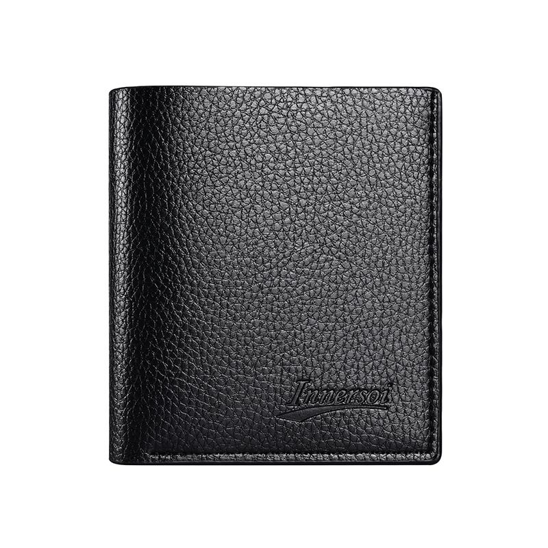 Portafoglio da uomo verticale personalizzato alla moda aziendale universale semplice con motivo litchi e cerniera sottile_voghion.com