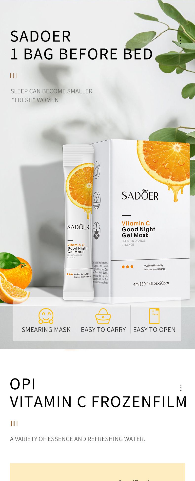 SADOER VC Good Night Frozen Film 4ml × 20 pezzi 1 scatola, idratante e idratante, applicazione maschera per dormire senza risciacquo_voghion.com