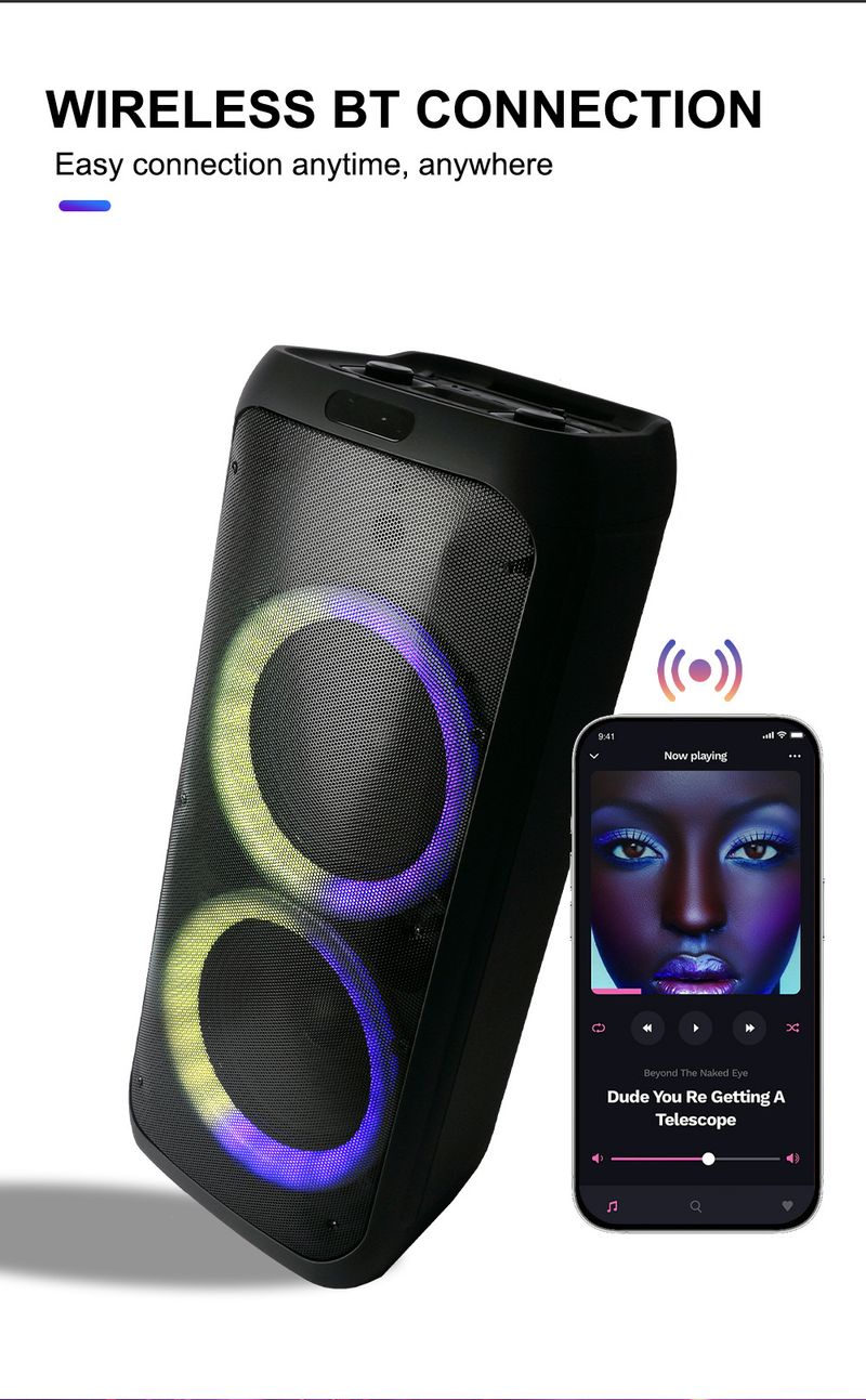 ZQS10209 Nešiojamas „Bluetooth“ RGB diafragmos šviesos garso didelės galios dvigubas 8 colių žemųjų dažnių garsiakalbis_voghion.com