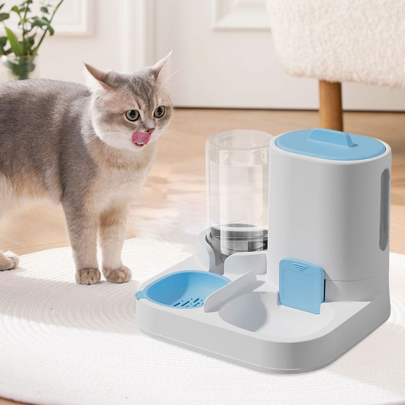 2-in-1 Auto Pet Feeder & Water Bowl, Removable For Easy Cleaning, Compact Food Station For Multiple Pets, Cats Or Small Dogs_voghion.com