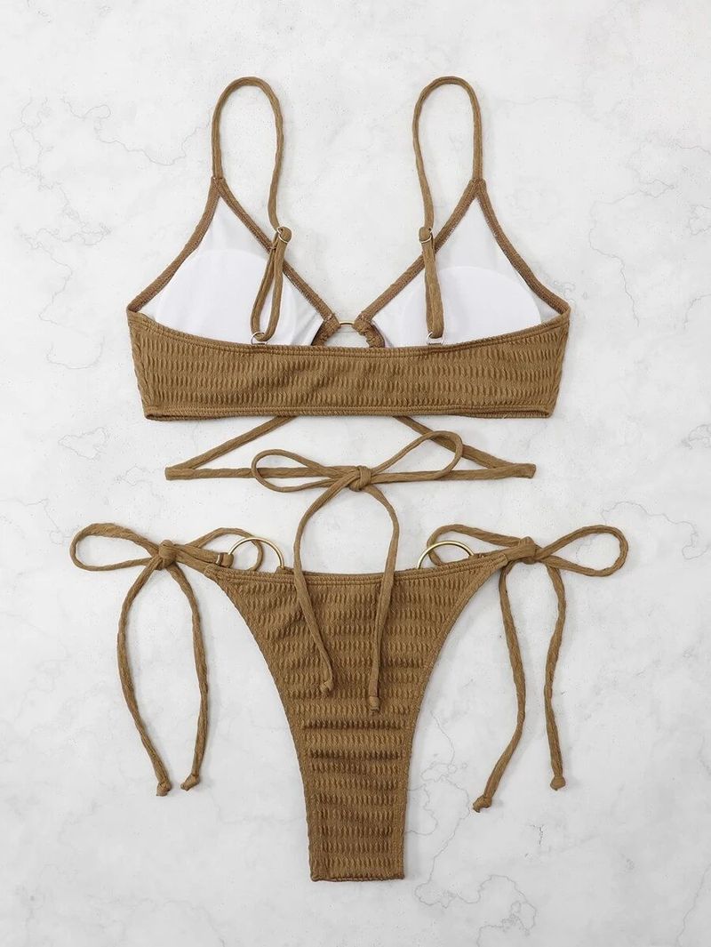 Women's Clothing Swimsuit Women's Summer New Sexy Ins Bikini Suit Solid Color Lace Up Durable Backless Swimsuit_voghion.com