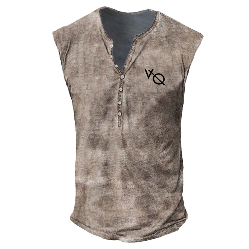 Gilet casual senza colletto da uomo sottile con lettere stampate VQ, grande gilet da uomo_voghion.com