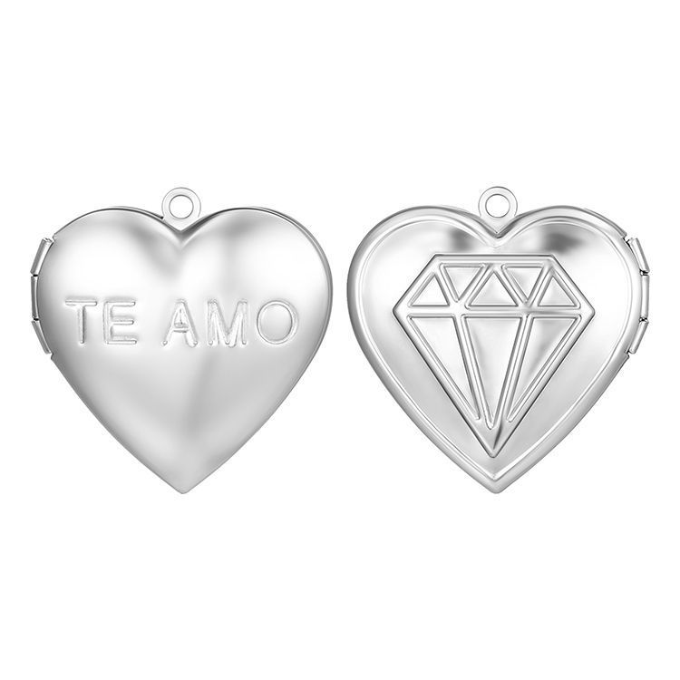 Ciondolo a forma di scatola in acciaio inossidabile al 100% disponibile in magazzino. Varie scatole a forma di cuore, accessori per cornici per foto rotonde e quadrate in acciaio al titanio._voghion.com