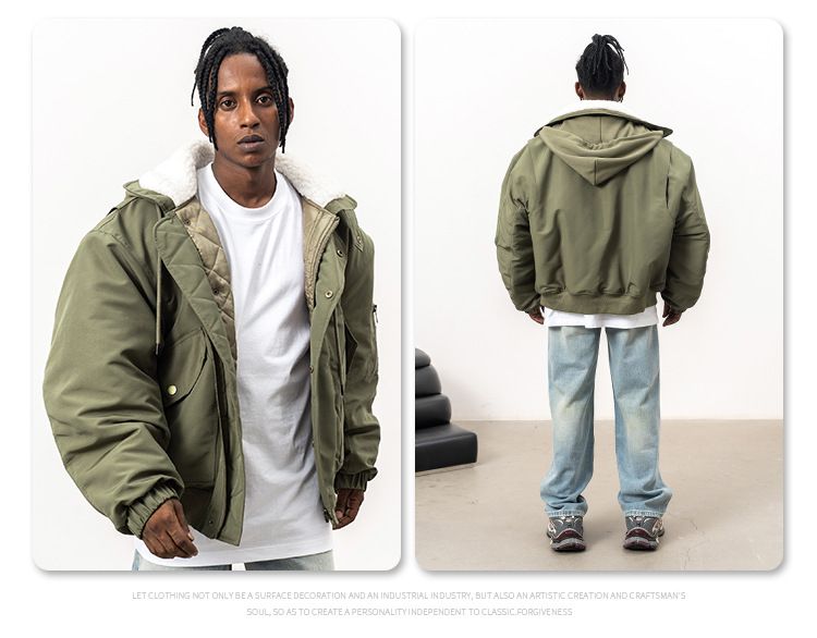 MERCURY FGSS Men's Wear | 2024 Autumn/Winter New Trendy Brand Flight Jacket Cotton Solid Color Hooded Multi Pocket Work Coat_voghion.com