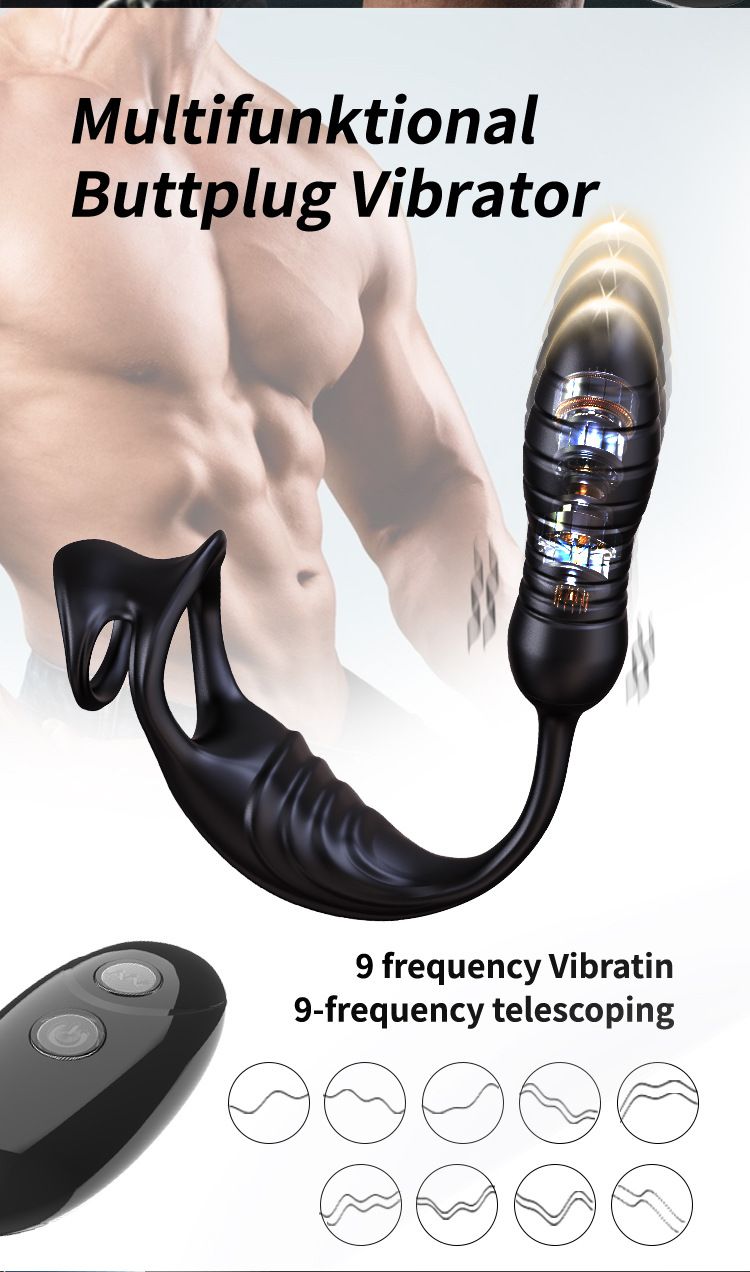 CHIJIANG New Telescopic Anal Plug Prostate Vibrator Massager Wireless Remote Control Double Ring Semen Lock_voghion.com