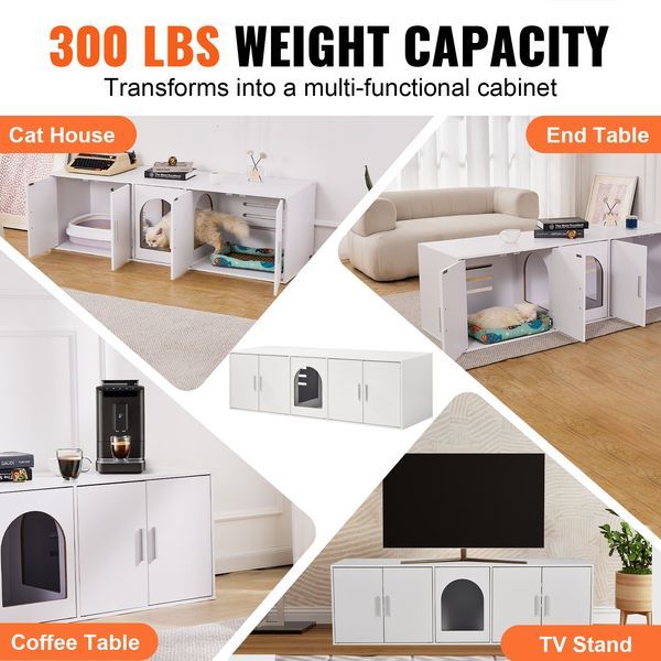 Cat Litter Box Enclosure Wooden Litter Box Furniture Hidden 57.9' White_voghion.com