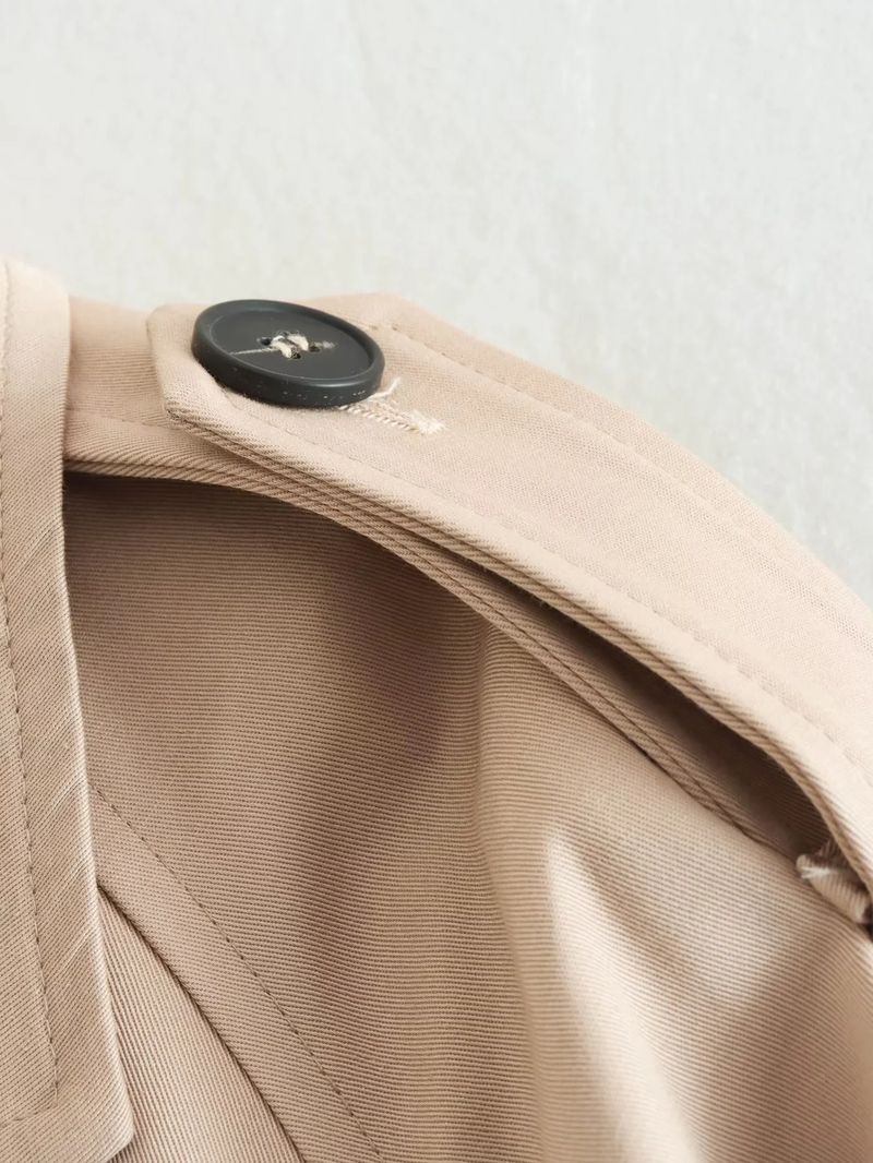 Trench corto a maniche lunghe in stile britannico con scollo a V a due bottoni in pizzo antivento, versatile alla moda_voghion.com