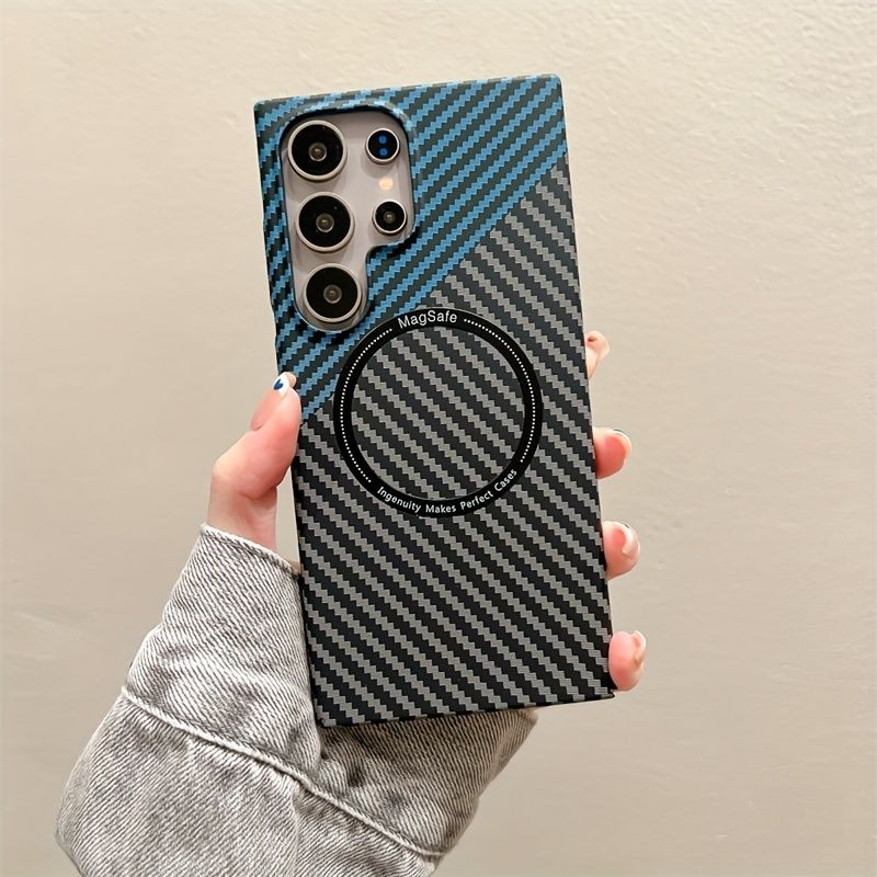 Skarvningsdesign i kolfibermönster för Galaxy S23/S23+/S23 Ultra/S24/S24 Plus/S24 Ultra - Trådlös laddning kompatibel med magnetiskt spänne_voghion.com