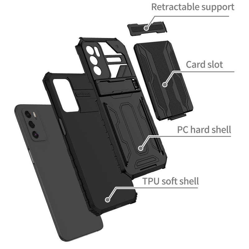 Carcasă antișoc pentru OPPO A16 A15 A54 /Realme C21 C20 C11 2021 C17 Suport antișoc Kickstand pentru card Slot pentru telefon _voghion.com