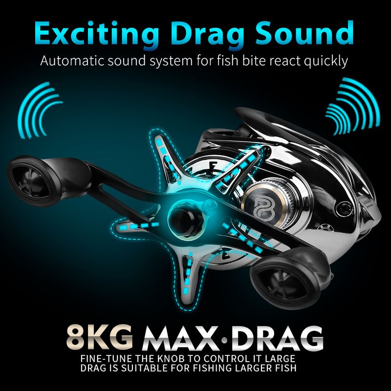 Long Casting Lure Baitcasting 7.2:1 Anti-Backlash 5+1BB With Drag Alarm Electroplated Fishing Reel_voghion.com
