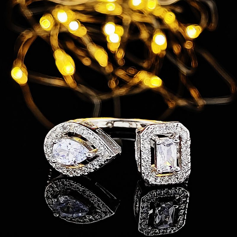 Adjustable Fashion Hot Selling New Multi-color Square Long Zircon Earring Ring Opening R5098_voghion.com
