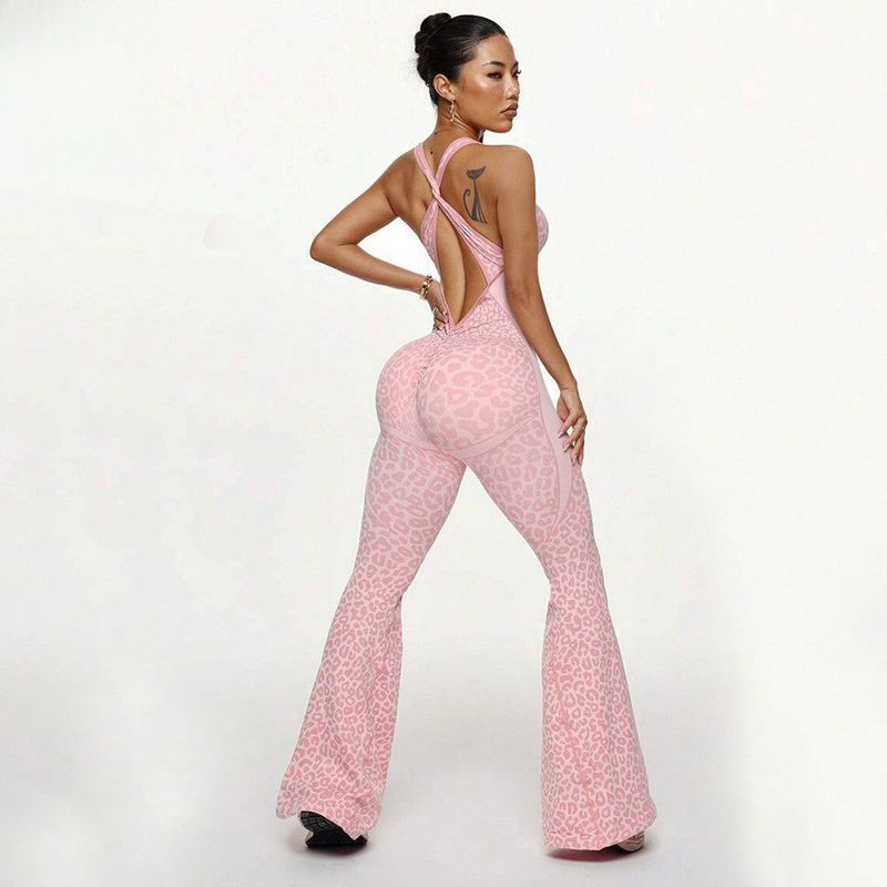 New Leopard Print Cross Back Yoga For Women Fitness Sports Sleeveless One-Piece Suit_voghion.com