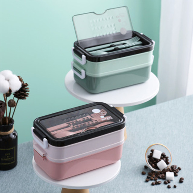 304 Rustfrit stål Madkasse Bento Box Til Skolebørn Kontormedarbejder 2-lags Mikroovn Opvarmning Frokostbeholder Mad Opbevaringsboks_voghion.com