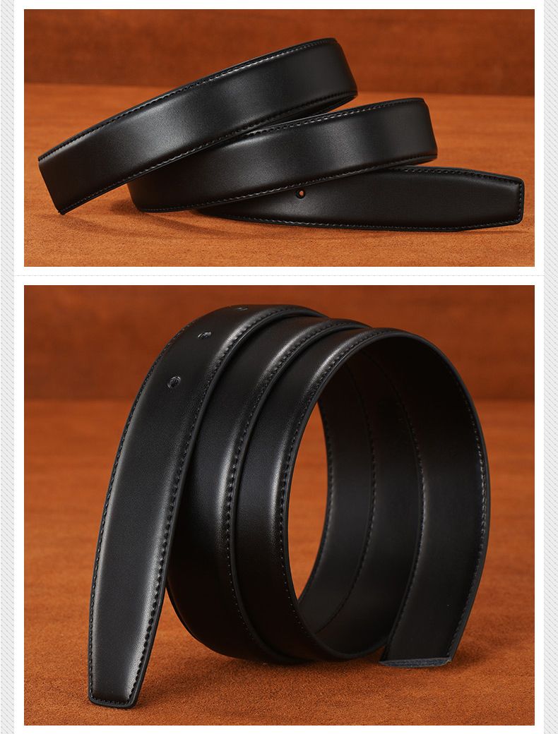 HOT Without 2.4 2.8 3.0 3.5 3.8cm Width Brand Pin Black Genuine Leather Men's Belts Body No Buckle Strap_voghion.com