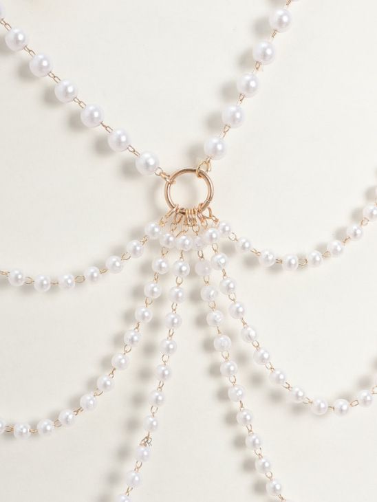 Pearl chains of various thicknesses are connected with multi-layer fringe side swing chain waist chain waist decoration_voghion.com