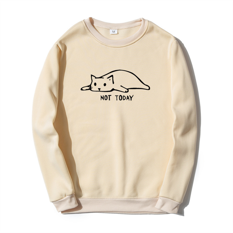 Pullover mit Rundhalsausschnitt, Lazy Cat Not Today, Trendbuchstabe, langärmeliges Oberteil, einteiliger Aufdruck_voghion.com