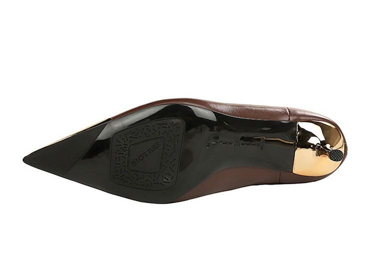 319-A11 Versione coreana Semplice Autunno e Inverno Nuovo Lusso Leggero da Donna con Tacco Medio Sottile, Testa di Ferro Appuntita in Metallo_voghion.com