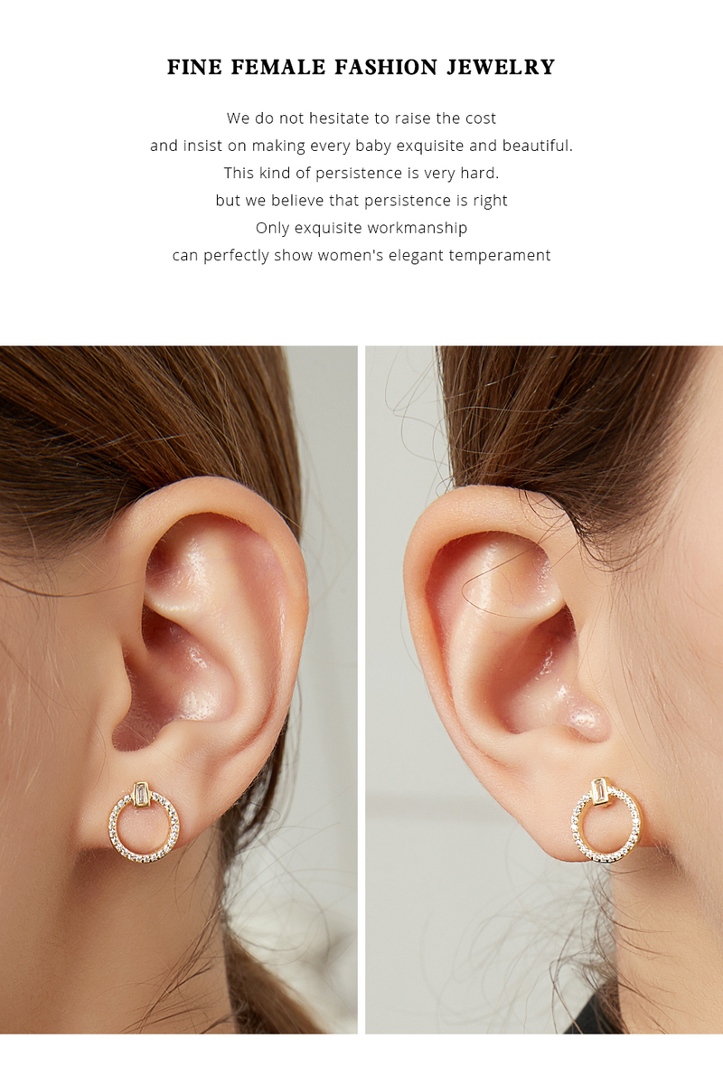 Orecchini a bottone rotondi Sterg Sier, graziosi orecchini geometrici in zircone in oro 14K per ragazze, raffinati 2023_voghion.com