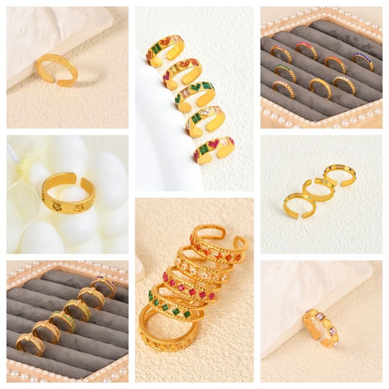 Modischer offener Ring mit Zirkonia, vergoldet, bunt, Emaille, kreatives Design, alltagstauglich, vielseitig, leichter Luxusschmuck_voghion.com