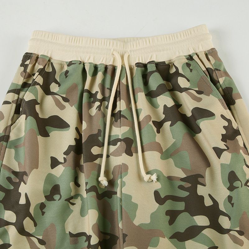 American Street Contrasting Color Waistband Camouflage Special Hooded Sweatshirt Casual Straight Leg Sweatpants_voghion.com