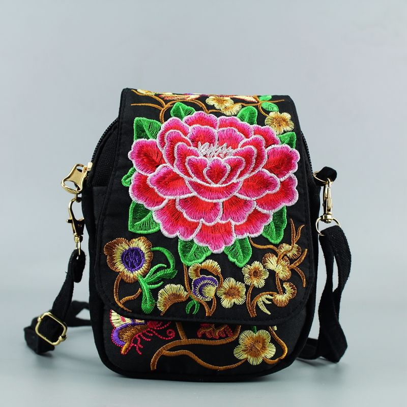 Borsa a tracolla da donna Borsa da viaggio Borsa a tracolla con cerniera ricamata floreale vintage Borsa per cellulare ricamata_voghion.com