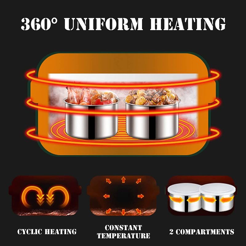 USB Electric Heated Lunch Boxes 304 Stainless Steel Portable Food Warmer with 2 Container Heated Lunch Box for Car, Home,Green_voghion.com