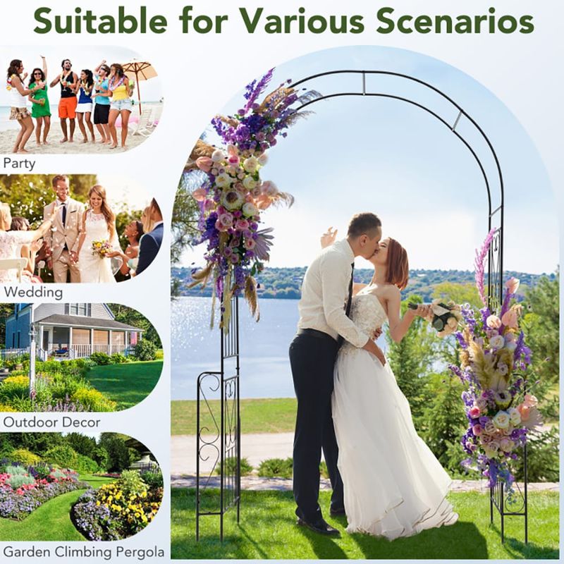 7.9 Feet Metal Garden Arch Backdrop Stand With Fence For Climbing Plants_voghion.com