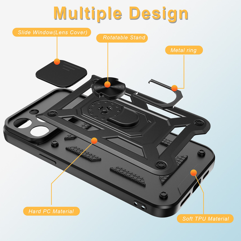 Case For iPhone 15 14 13 12 11 Pro Max Plus X XR SE 8 Magnetic slide Camera Lens Protection Kickstand Shockproof Armor_voghion.com