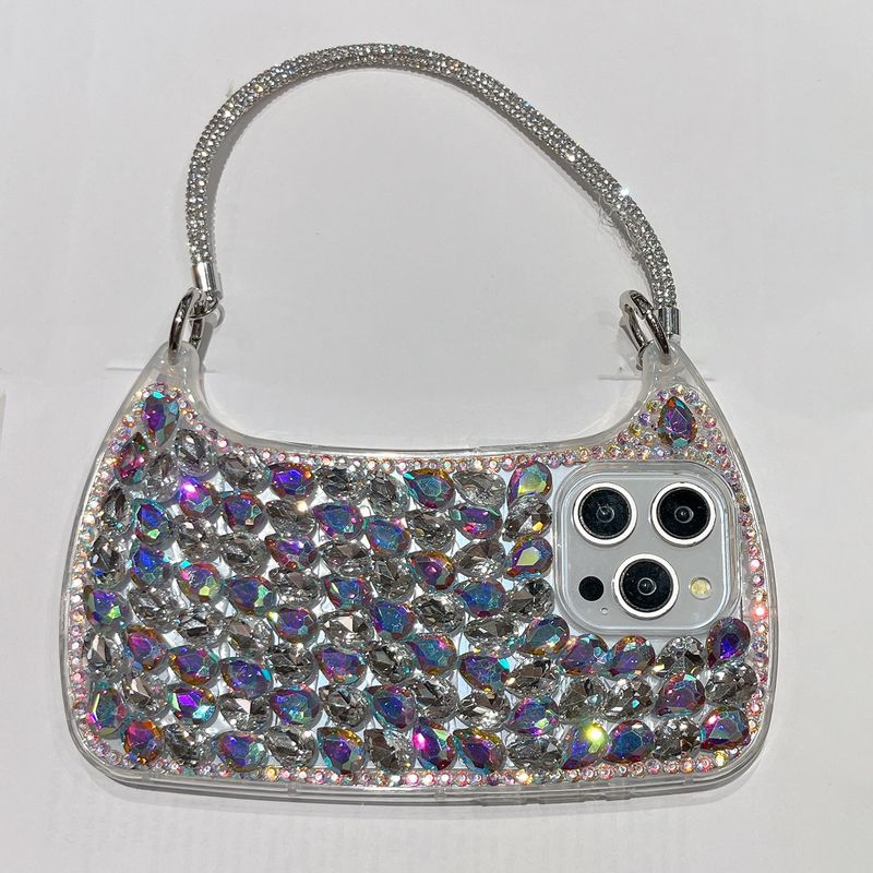 High-end Crystal Bag With Single Shell Same Style Flash Diamond Strap Phone Case For IPhone 16 Pro Max 15 Pro 14 13 12 11 Case_voghion.com