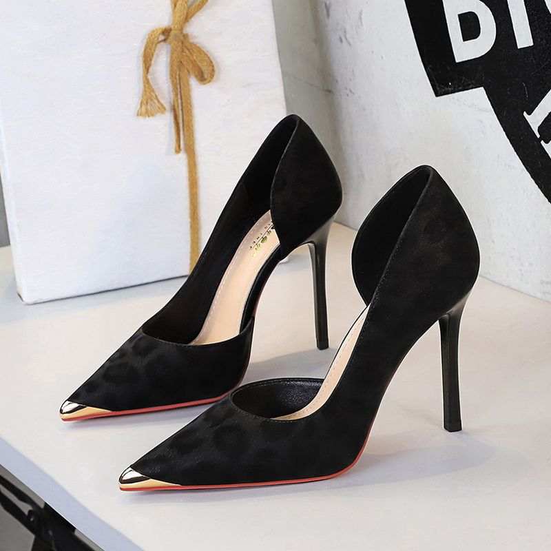 pointed Metal Side Air Shallow Mouth Single Shoes Women's Leopard Print One Pedal Stiletto High Heel Women's Shoes_voghion.com