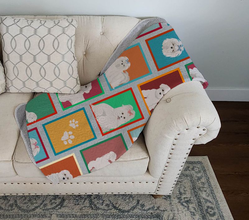 Lots of Maltese Quilted Blanket 50x60 Artwork Pattern Quilted Throw Blanket for Bed, Couch, Sofa, Soft and Lightweight_voghion.com