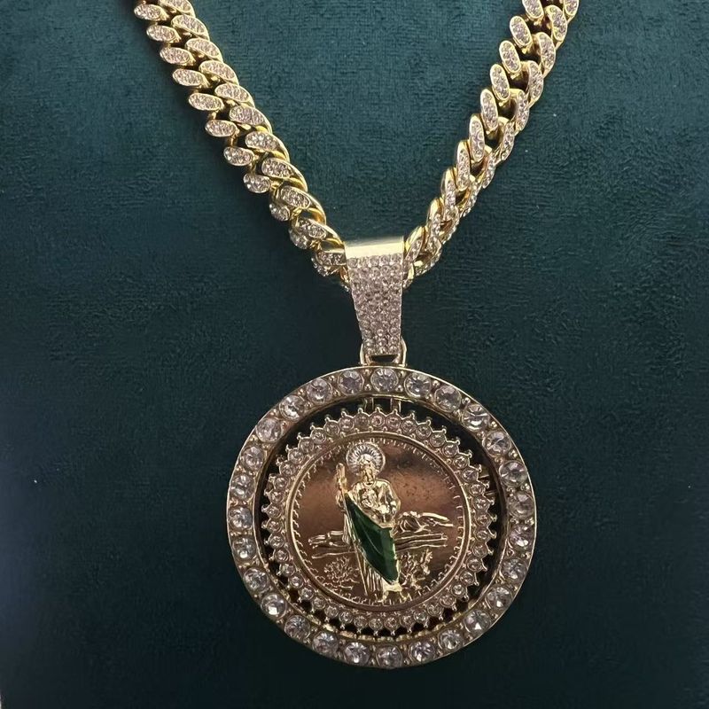 Hip Hop Style Rotating Necklace Alloy Personality Religious Turning Cuban Full Diamond Chain Pendant For Men_voghion.com