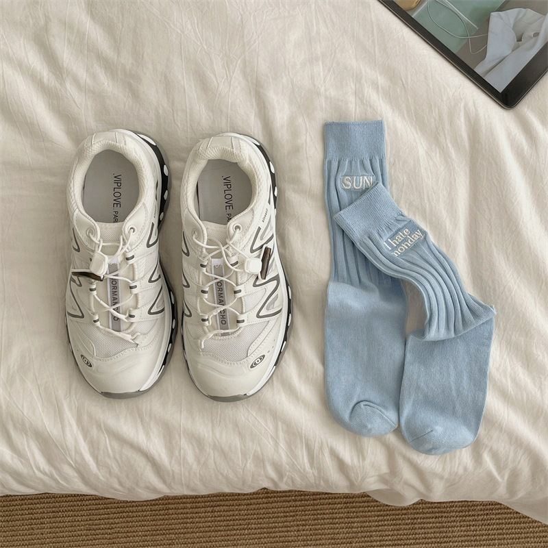 Unisex Cotton Embroidered Letter Week Socks With Candy Colors, Medium Cuff, Breathable And Comfortable For Daily Wear_voghion.com