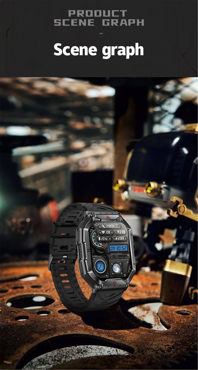 2,1-palčni AMOLED HD zaslon Pametna ura Moški Kompas GPS Šport na prostem Nadzor zdravja 1ATM Vodotesen Bluetooth klic_voghion.com