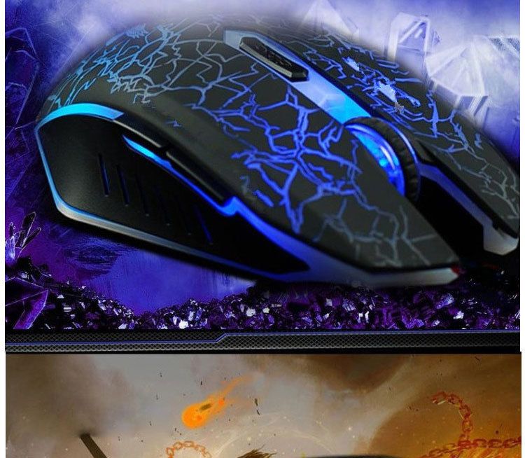 Gaming BJ-01 USB-kabelgebundene Cracked Light-Up-Gaming-Maus mit 6 programmierbaren Tasten, 2400 DPI, ergonomisches Design für PC-Gamer_voghion.com