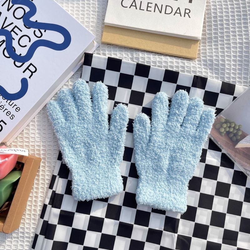 Gants d'équitation et de danse tricotés à cinq doigts, style coréen, chauds et en polaire corail, pour étudiants, hiver._voghion.com