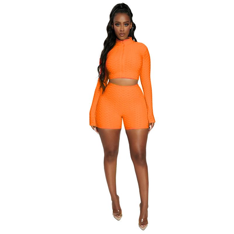 Trendy effen trainingspak met ananasprint voor dames – bijpassende casual outfit met lange mouwen (S/M/L/XL/XXL)_voghion.com