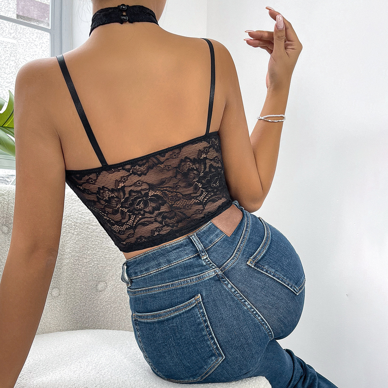 lace tops sexy bra hot girls mesh fishbone halter neck design camisole_voghion.com