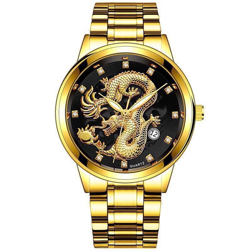 Montre homme montre non mécanique montre homme ultra fine montre de rue calendrier dragon doré ensemble de bracelet polyvalent de luxe_voghion.com