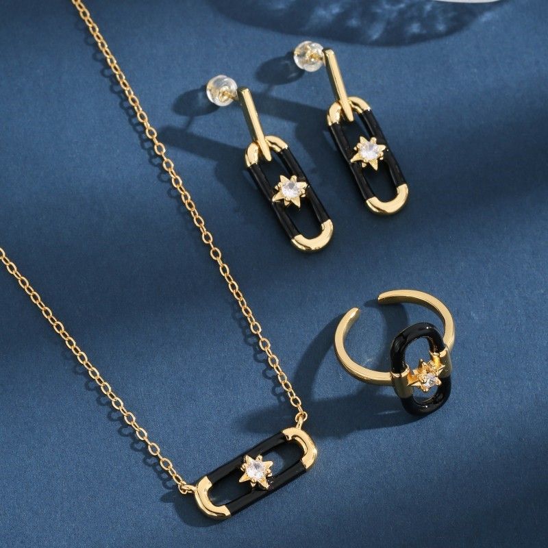 Collana con orecchini e diamanti coltivati rotondi da donna, anello aperto con diamanti colorati di alta qualità_voghion.com