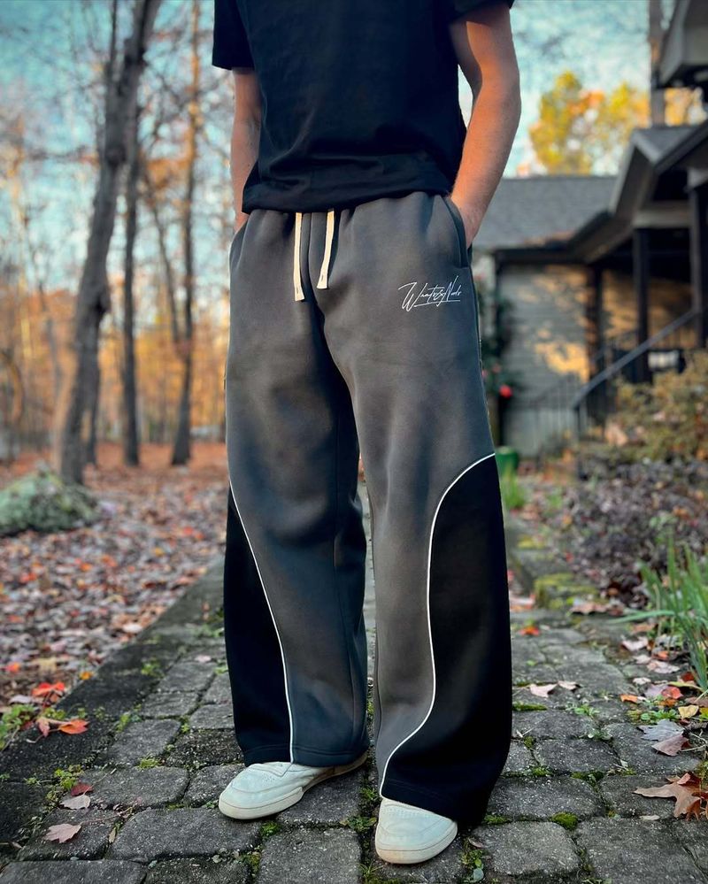Elastische Jogginghose mit besticktem Patchwork-Muster für Unisex – trendige Streetwear-Jogginghose für Männer und Frauen (Schwarz/Grau, S-4XL)_voghion.com
