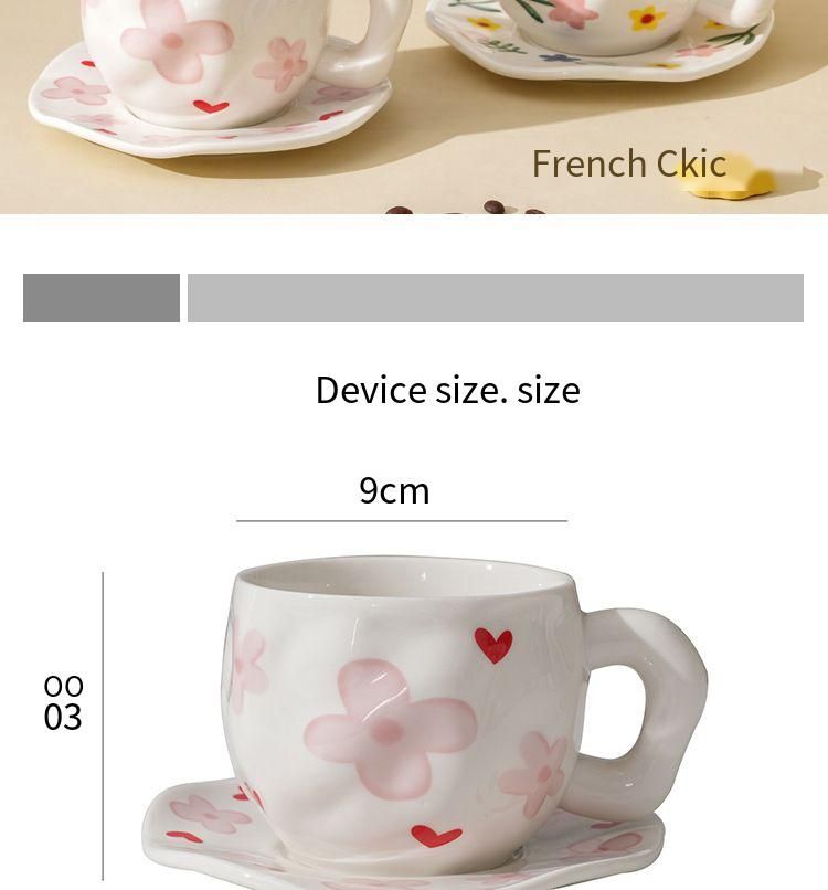 Ins Style Ceramic Coffee Pinched Hand Painted Irregular And Saucer High Aesthetic Breakfast Cup_voghion.com